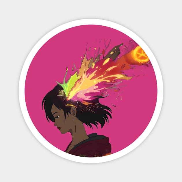 The Art Woman Silhouette with an Explosion of Vibrant Colors Emanating From the Head Area Magnet by animegirlnft